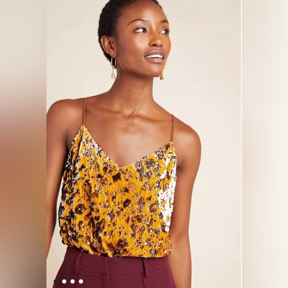 NEW Anthropologie DO+BE Esther Sequined Velour Y2K Sparkly Women Small Cami